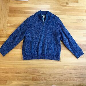 L.L. Bean Blue Wool Cotton-Lined Quarter Zip Knit Pullover Sweater XL